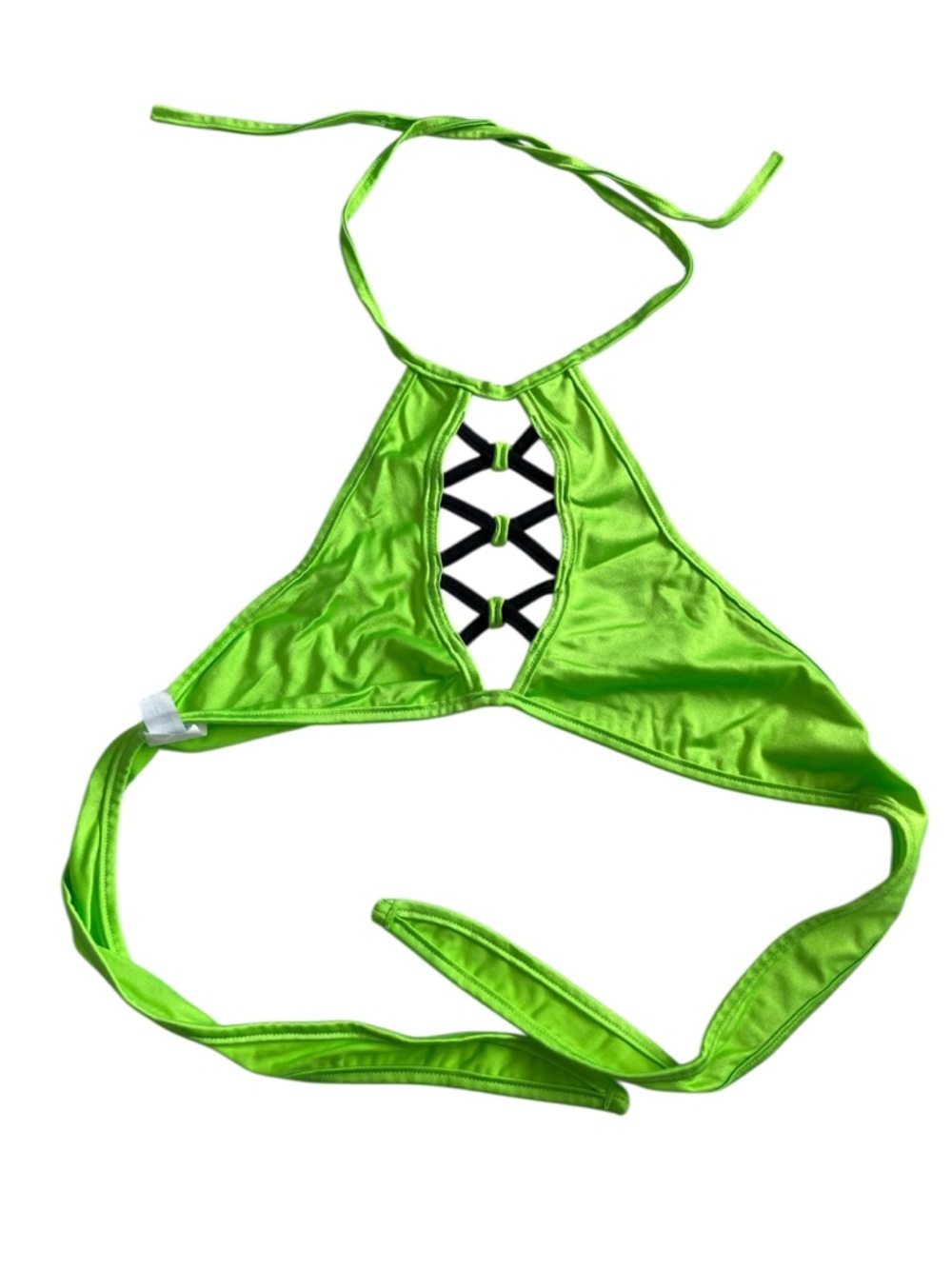 iHeartRaves Neon Green Halter Crop Top with Black Lattice Detail